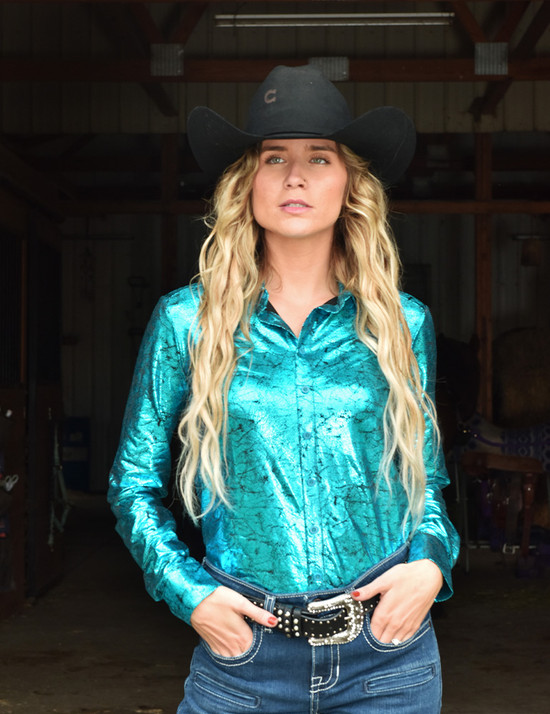 Pullover Button Up (Shiny Turquoise Mid-weight)