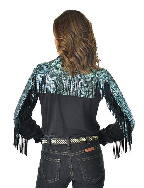 Pullover Button Up (Black Breathe Lightweight with Turquoise Metallic Accents and Fringe)