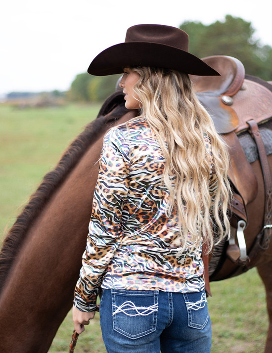 Long Sleeve Tee (Colorful Animal Print With Multicolor Foil in Velvet Heavier Weight)