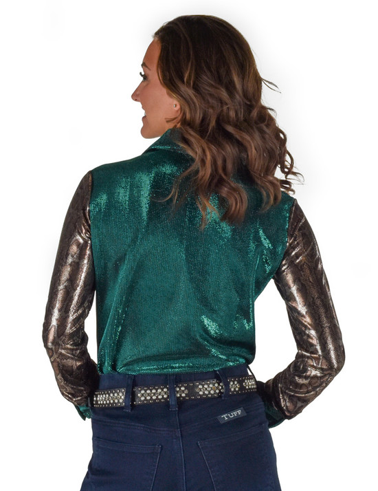 Pullover Button Up (Copper Metallic Snakeskin Stretch Jersey With Turquoise Fabric Accents)