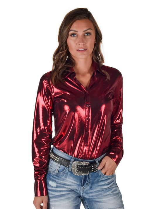 Pullover Button Up (Red Shiny Metallic Lightweight Jersey)