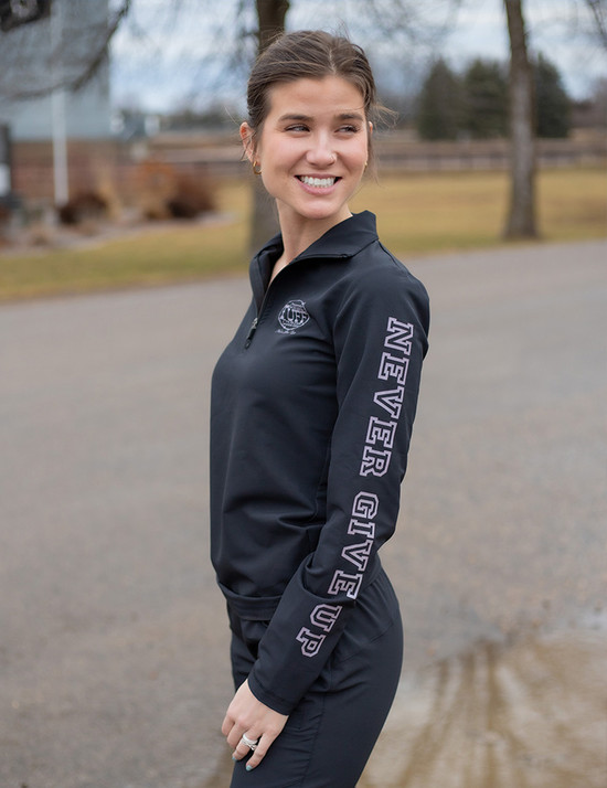 Quarter Zip Cadet  (Black Mid-Weight Stretch Unlined Microfiber With Gray Printed Logos)