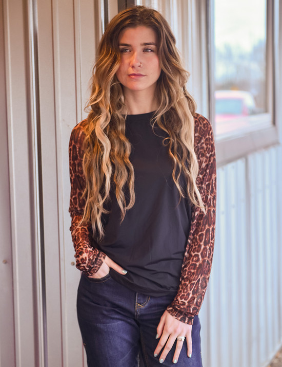 Long Sleeve Tee (Sheer Leopard And Black Breathe Lightweight Stretch Jersey)