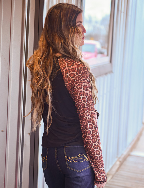 Long Sleeve Tee (Sheer Leopard And Black Breathe Lightweight Stretch Jersey)