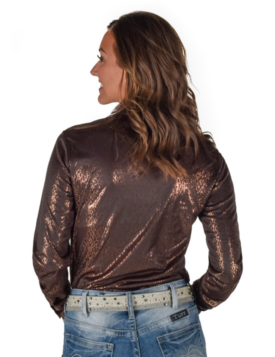 Pullover Button Up (Brown Foil Crackle Print Lightweight Stretch Jersey)