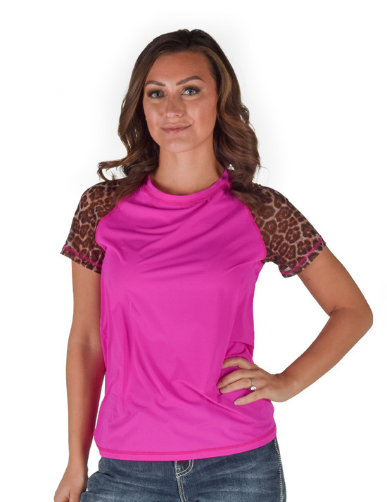 Short Sleeve Tee (Sheer Leopard And Hot Pink Breathe Lightweight Stretch Jersey)