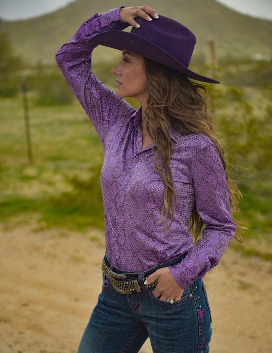 Pullover Button Up (Purple Metallic Snakeskin Lightweight Stretch Jersey)