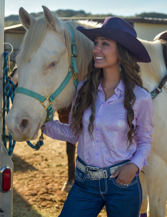 Pullover Button Up (Lilac With Foil Swirls Lightweight Stretch Jersey)