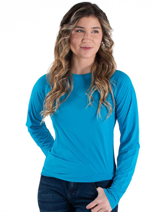 Breathe Instant Cooling UPF long sleeve raglan/baseball tee (aqua)