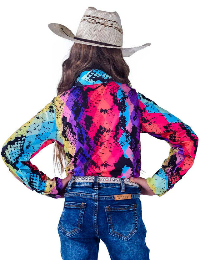 Girls Pullover Button-Up (Colorful Snakeskin Mid-weight Stretch Jersey)