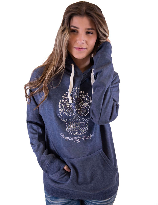 Sugar Skull bling UNISEX FIT hooded sweatshirt (navy blue)