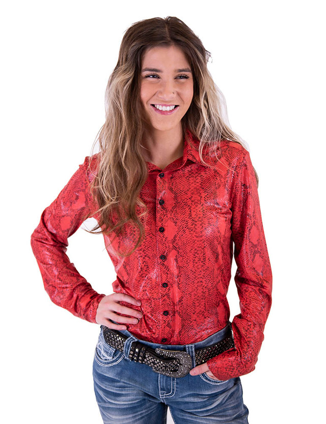 Pullover Button-Up (Red Snake Mid-weight Faux Stretch Leather)