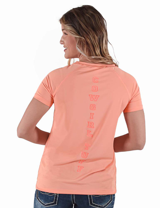Short Sleeve Breathe Tee - Don't Fence Me In (coral with indigo print)