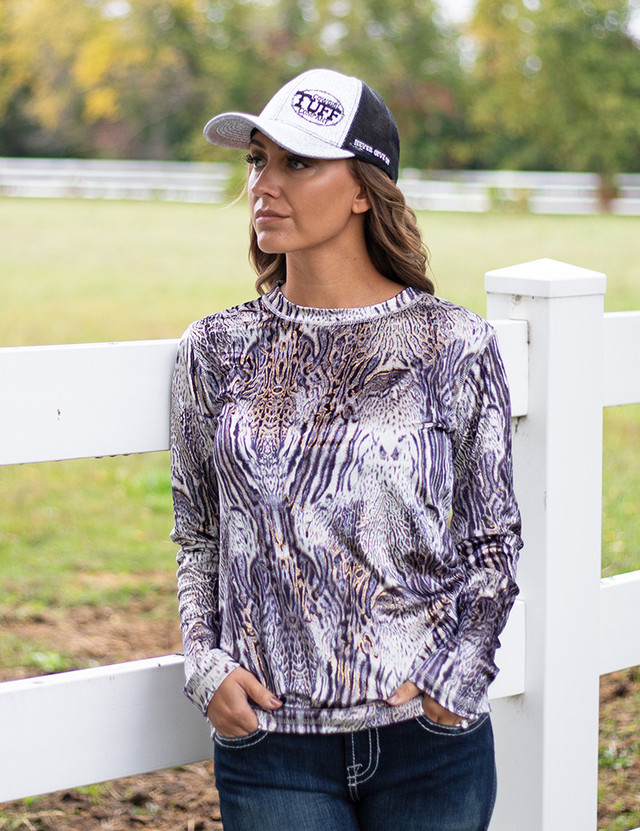 Long Sleeve Tee (Gray Tone Animal Print With Gold Foil in Velvet Heavier Weight)