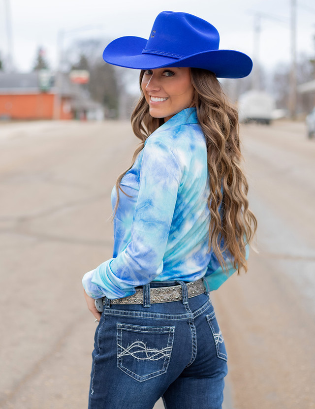 Pullover Button Up (Blue Sparkly Tie Dye Lightweight Stretch Jersey)