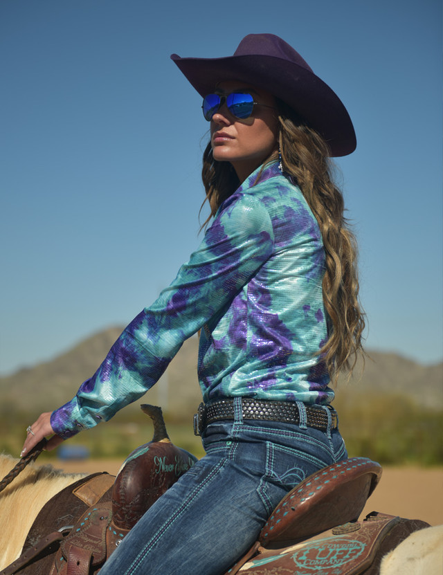 Pullover Button Up (Turquoise And Purple Cotton Candy Print Lightweight Stretch Jersey)