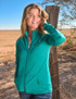 Breathe Instant Cooling UPF full zip cadet long sleeve with front pouch pocket (jade)