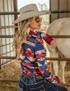 Pullover Button-Up (Red And Blue Western Print Mid-weight Stretch Jersey)