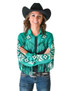 Pullover Button-Up (Black and Turquoise Lightweight Breathe with Print and Fringe)