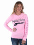 Long Sleeve Breathe Tee - Cowgirl Tuff Athletic Design (pink with gray print)