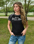 Tee with Never Give Up Embroidery (Black Lightweight Slub with Silver Shimmer Breathe sleeves)