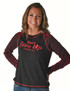 LS Tee with Never Give Up Embroidery (Black Lightweight Slub with Dark Red Shimmer Breathe Sleeves)