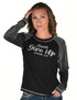 LS Tee with Never Give Up Embroidery (Black Lightweight Slub with Silver Shimmer Breathe Sleeves)