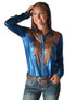 Pullover Button Up (Blue And Copper Lightweight Metallic Jersey With Western Detailing)