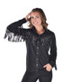 Bling Fringe Pullover Button Up  (Black Mid-weight Faux Leather With Crystal Fringe)