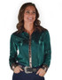 Pullover Button Up (Turquoise Metallic Shimmer Stretch Jersey With Copper Metallic Snakeskin Fabric Accents)