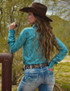 Pullover Button Up (Turquoise Metallic Snakeskin Lightweight Stretch Jersey)