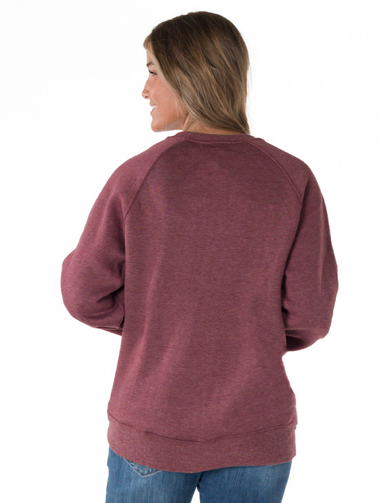 Love Never Gives Up Ladies Fit Crew Neck Sweatshirt (wine)