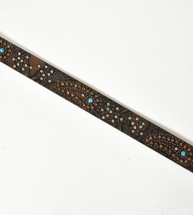 Rhinestone Studded Feather Leather Belt