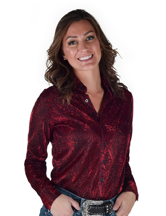 Pullover Button Up (Red Textured Shimmer Lightweight Stretch Jersey)