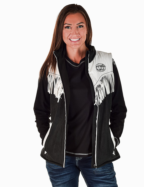 Off White & Black Soft Stretch Canvas Fleece Lined Fringe Vest