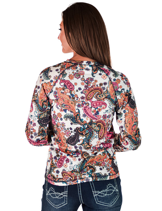 White & Gold  Paisley Stretch Midweight Jersey  Long Sleeve Baseball Tee