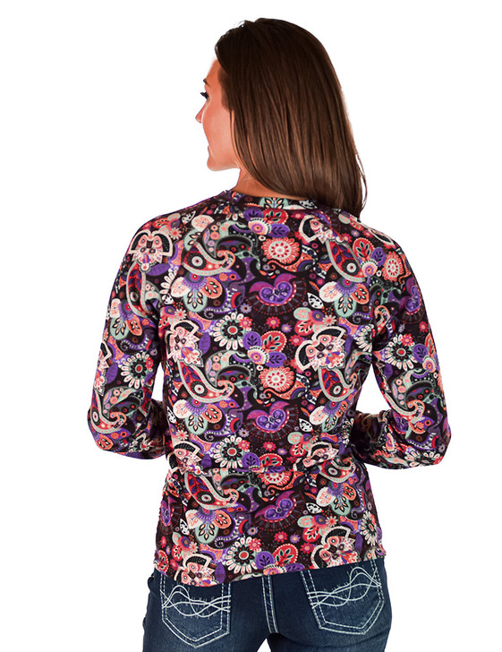 Multi Colored Paisley Stretch Midweight Jersey Long Sleeve Baseball Tee