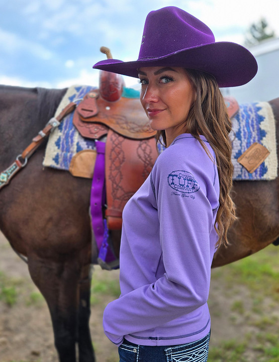 Lavendar Fleece Stretch Long Sleeve Baseball Tee