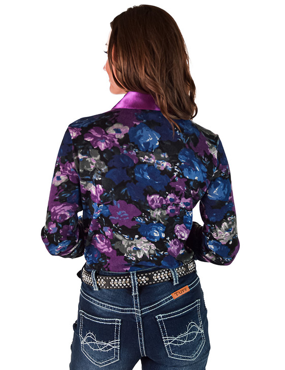 Lavendar Floral Stretch Midweight Jersey  Pullover Button Up