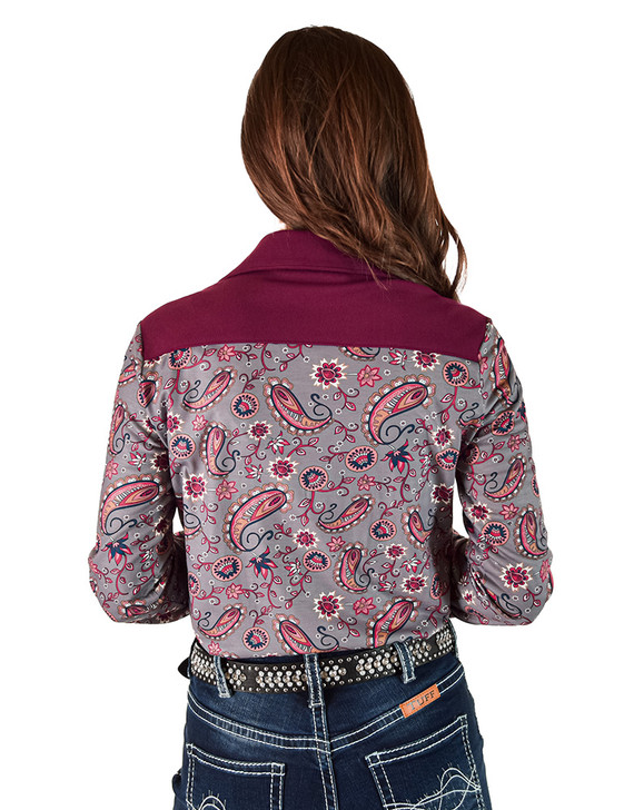 Pullover Button Up (Gray Paisley With Burgundy Medium Weight and Medium Stretch)