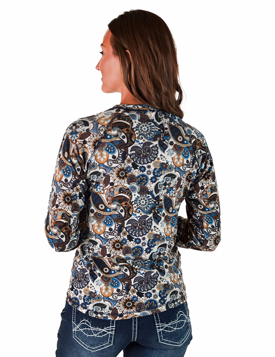 Long Sleeve Baseball Tee (Navy, Brown & Cream Paisley Jersey Medium Weight and Medium Stretch)