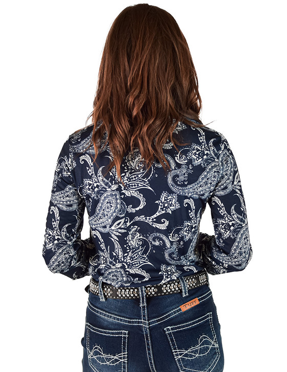Pullover Button Up (Sapphire and White Paisley Medium Weight and Medium Stretch)