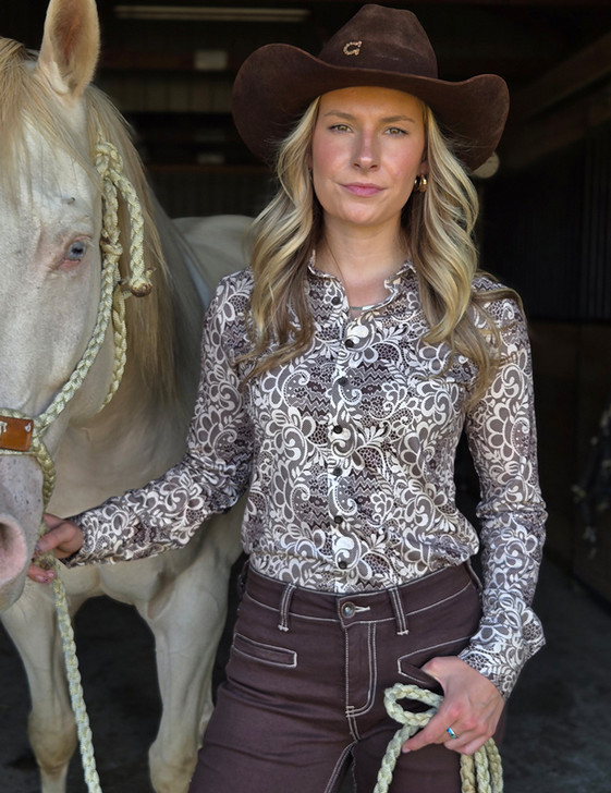 Pullover Button Up (Brown and Cream Medium Weight and Medium Stretch)