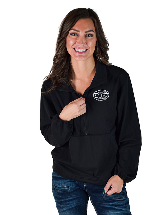 Black Athletic 1/2 Zip Cadet with pouch pocket sweatshirt white embroidered logo