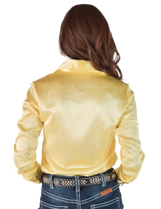 Sunshine Yellow Satin Pullover Button Up in low stretch medium weight