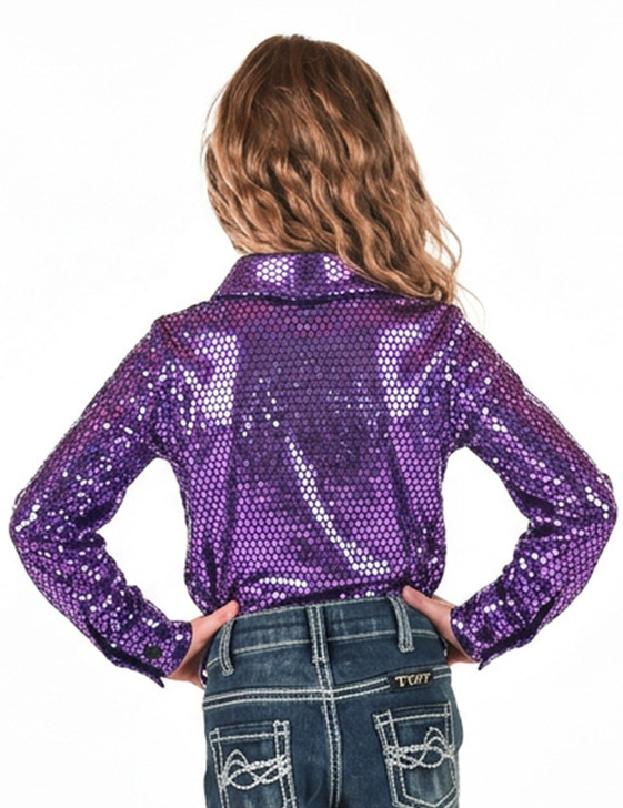 Girl's Bright Lilac Foil Metallic Pullover Button Up Lightweight & medium Stretch
