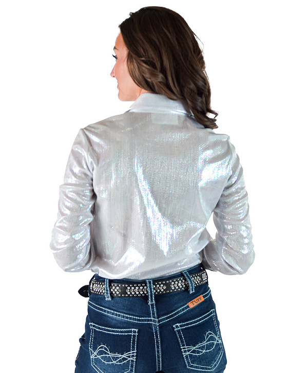 White Holographic Pullover Button Up lightweight & medium stretch