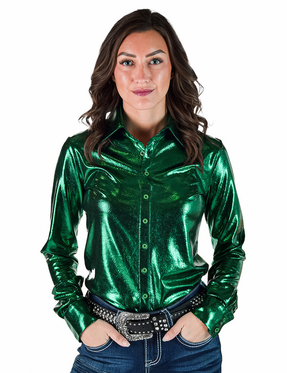 Emerald Green Foil Pullover Button Lightweight & Medium Stretch