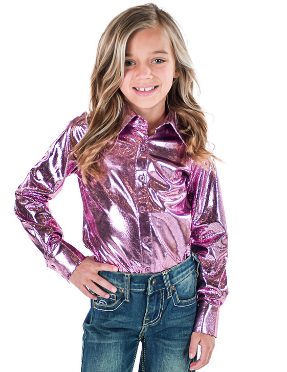 GIRLS Pink Mist Foil Pullover Button Lightweight & Medium Stretch