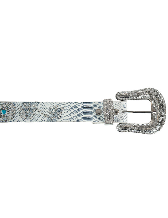 Rhinestone Studded Feather Leather Belt